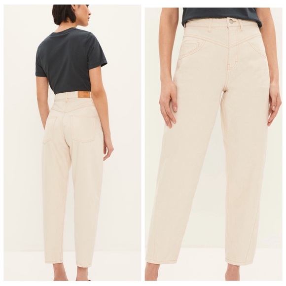 Frank And Oak Linda Balloon Tapered Leg High Rise Western Jeans Ivory Denim 25 - Picture 1 of 9